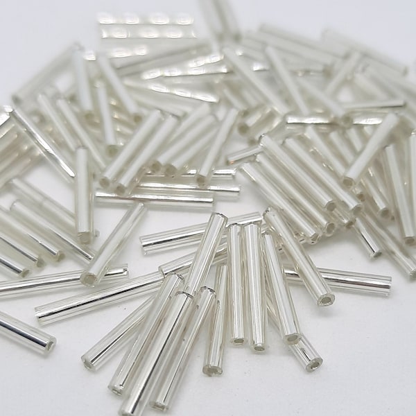 Silver bugle beads, tube beads, embroidery beads, 12mm, 100