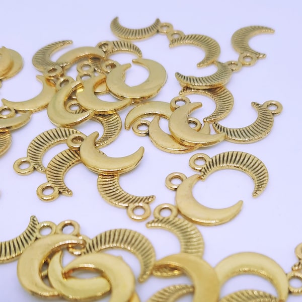 Gold moon charms, Pendants, 15 charms, Jewellery making supply