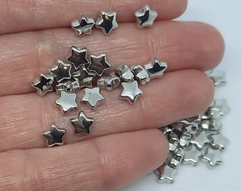 Star beads, 6mm, 60 beads per pack, silver colour, beading, craft supplies, jewellery making