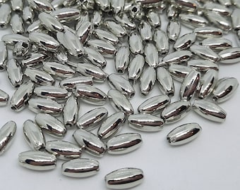 Oval beads, Rice beads, 100 beads, Silver, Jewellery making, Spacer beads