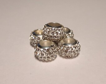 Rhinestone beads, 10mm, 5 per pack, beading, craft supplies, bracelet charms