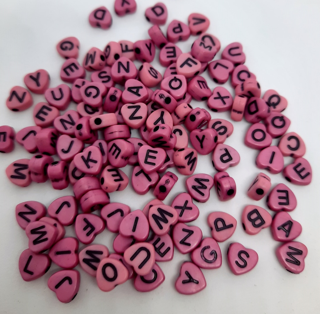 Letter Beads Pink Heart 100 Beads Alphabet Beads Craft Etsy