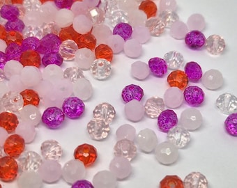 Red and pink mixed faceted glass beads, 4mm, 100 beads, pale pink, craft supply, beading, jewellery making