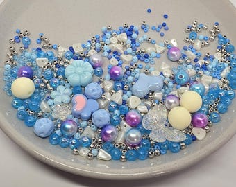 Blue mix beads, 50g, Jewellery making supplies, Glass and acrylic beads