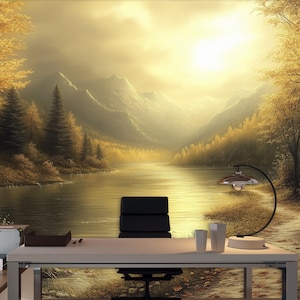 Vintage Autumn Landscape Wallpaper, Peel and Stick Mural, Nature Scene for Vintage Decor, Removable Wallpaper, Nature Wall Decor