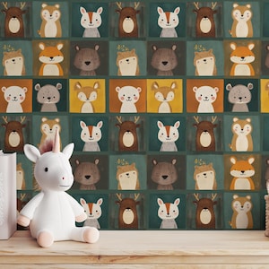 Woodland Animals Kids Wallpaper, Animals Wallpaper, Woodland Wallpaper, Peel & Stick Wallpaper, Woodland Nursery, Nursery Wallpaper