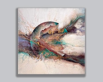 Original Abstract Acrylic Painting, Textured Gold Art, Artemis II Inspired Modern Decor.