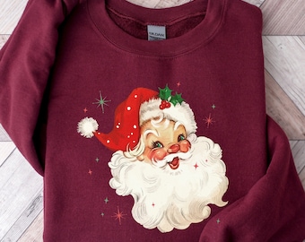 Retro Santa Claus Sweatshirt, Vintage Santa Sweater, Christmas Santa Sweatshirt, Holiday Sweater, Ugly Christmas Sweater, Womens Christmas