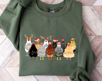 Сute Christmas Chickens Sweatshirt, Christmas Farm Animals Sweatshirt, Womens Christmas Chicken Sweatshirt,Christmas Holiday Sweatshirt Gift