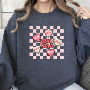 Cute Teacher Valentine Sweatshirt, Retro Heart Sweatshirt, Women&#39;s Valentines Day Sweatshirt, Love Valentine Sweatshirt
