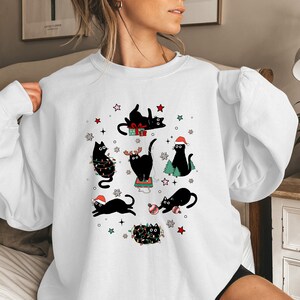 Christmas Black Cat Sweatshirt Black Cat Christmas Shirt Kitten Christmas Shirt Cat Lover Gift Cat Mom Sweater xmas Gift Holiday Hoodie Etsy