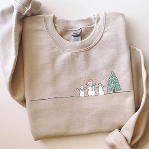 Sweat-shirt bonhomme de neige de Noël, sweat-shirt arbre de Noël, chemise bonhomme de neige, t-shirt bonhomme de neige, col rond de Noël, chemises de Noël pour femme