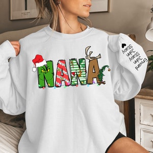 Custom Nana Sweatshirt, Christmas Nana Claus Sweatshirt, Nana Sweater, Custom Nana And Grandkids Sweatshirt, Gifts For Nana Gigi