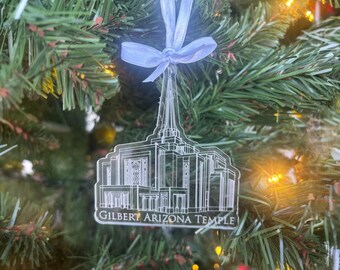 Gilbert Arizona Clear Scored Acrylic LDS Temple Christmas Ornament
