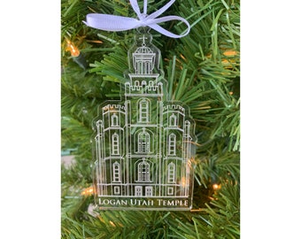 Logan Utah Engraved Clear Acrylic LDS Temple Christmas Ornament