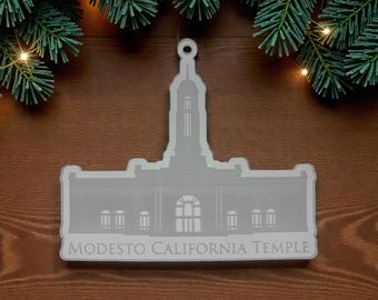 Modesto California Clear Scored Acrylic LDS Temple Christmas Ornament