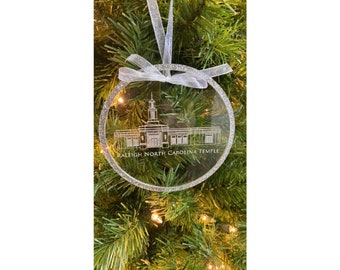 Raleigh North Carolina Engraved Clear Acrylic LDS Temple Christmas Gift Ornament