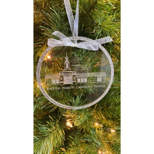 Raleigh North Carolina Engraved Clear Acrylic LDS Temple Christmas Gift Ornament