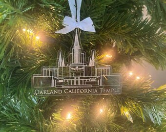 Oakland California Clear Scored Acrylic LDS Temple Christmas Ornament