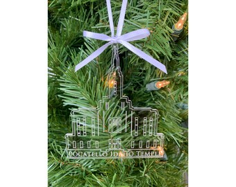 Pocatello Idaho Clear Scored Acrylic LDS Temple Christmas Ornament