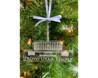 Provo Utah Clear Scored Acrylic LDS Temple Christmas Ornament