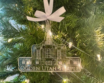 Ogden Utah Clear Engraved Acrylic LDS Temple Christmas Ornament