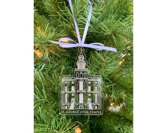 St. George Utah Scored Clear Acrylic LDS Temple Christmas Ornament