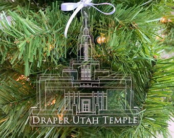 Draper Utah Clear Scored Acrylic LDS Temple Christmas Ornament