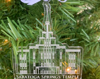 Saratoga Springs Utah Scored Acrylic LDS Temple Christmas Ornament