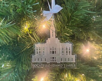 Pocatello Idaho Engraved Clear Acrylic LDS Temple Christmas Ornament