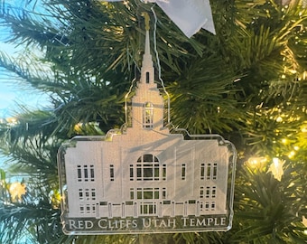 Red Cliffs Utah Engraved Clear Acrylic LDS Temple Christmas Ornament