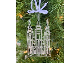 Salt Lake Scored Clear Acrylic LDS Temple Christmas Ornament