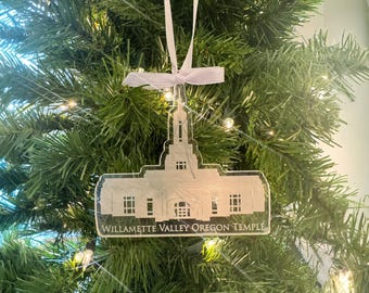 Willamette Valley Oregon Engraved Clear Acrylic LDS Temple Christmas Ornament