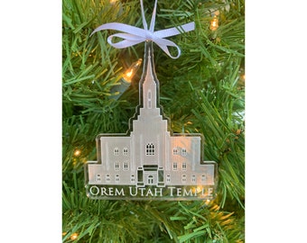 Orem Utah Engraved Clear Acrylic LDS Temple Christmas Ornament