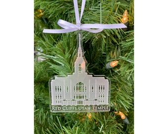 Red Cliffs Utah Engraved Clear Acrylic LDS Temple Christmas Ornament