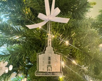 Lindon Utah  Engraved Acrylic LDS Temple Christmas Ornament