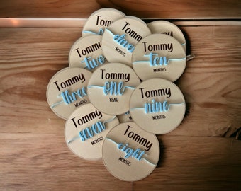 Personalized Unique Wood 3D Raised Acrylic Monthly Milestone Markers for Babies