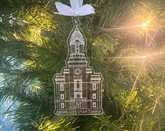 Cedar City Utah Scored Acrylic LDS Temple Christmas Ornament