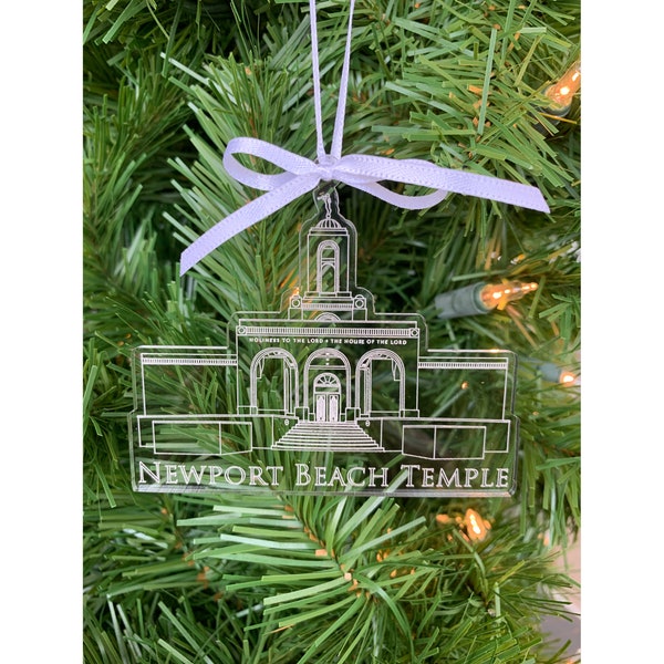 Newport Beach California Clear Scored Acrylic LDS Temple Christmas Ornament