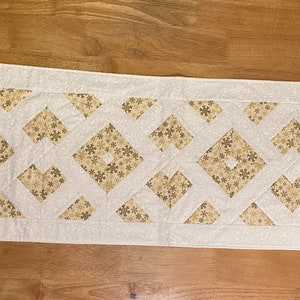 Table Runner, Winter, Christmas, Interlocking Blocks, Gold, Reversible