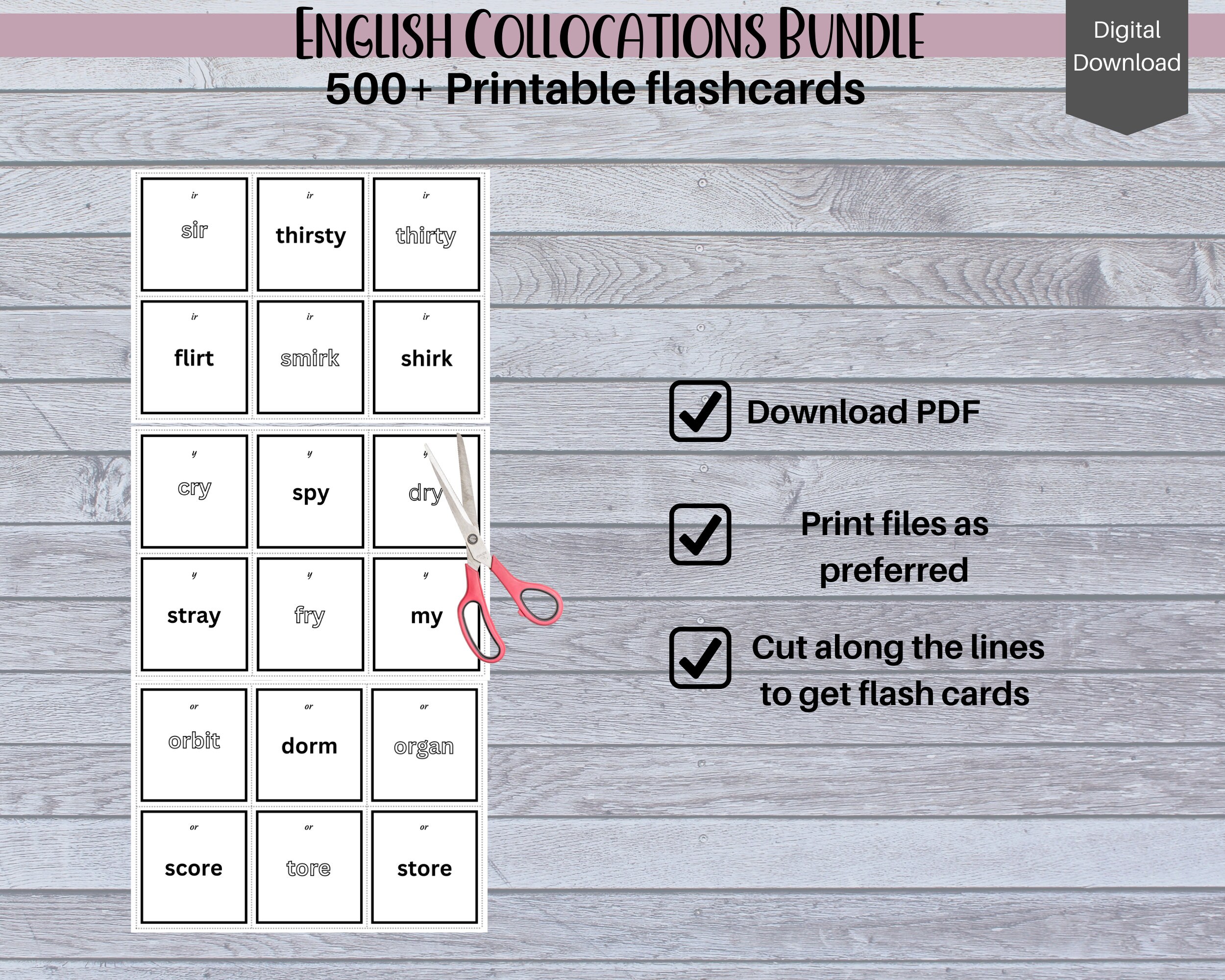 500 Flashcards for Phonics Without Pictures, Beginner, Intermediate ...