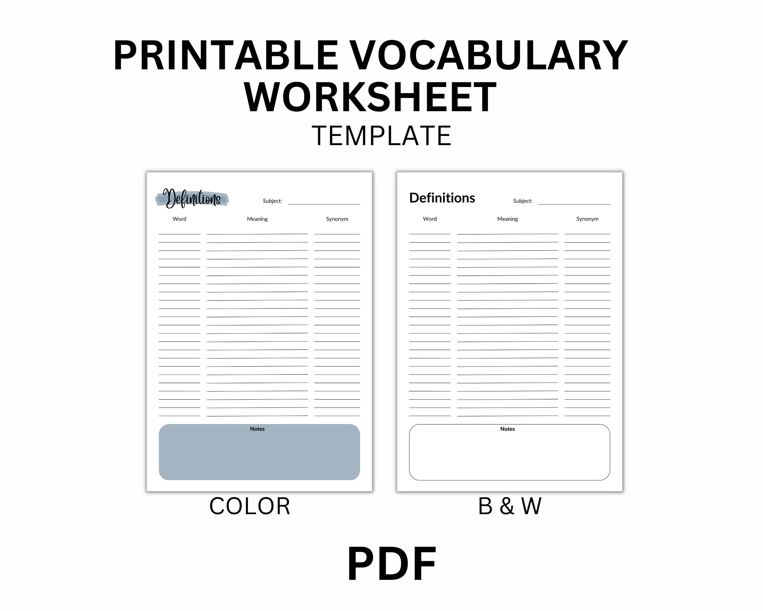 Vocabulary Template - Etsy