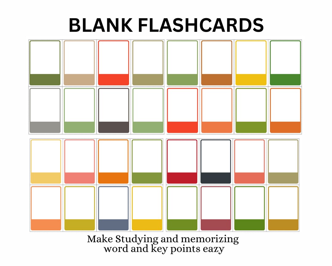 Printable Flashcards for Studying Colorful Flashcards for Exam Studying
