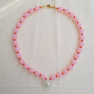 Frida Flower necklace- Pink/Clear