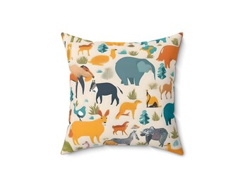 Almohada con estampado animal - Almohada cuadrada de poliéster hilado