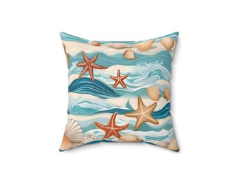 Almohada costera / de playa - Almohada cuadrada de poliéster hilado