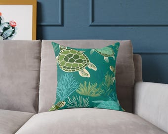 Almohada Cuadrada de Poli Lona - Tortugas