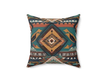 Almohada tribal - Almohada cuadrada de poliéster hilado