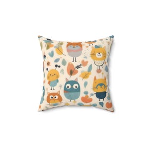 Almohadas para niños Personajes de dibujos animados caprichosos - Almohada cuadrada de poliéster hilado
