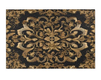 Alfombra de área: diseño elegante en blanco y dorado